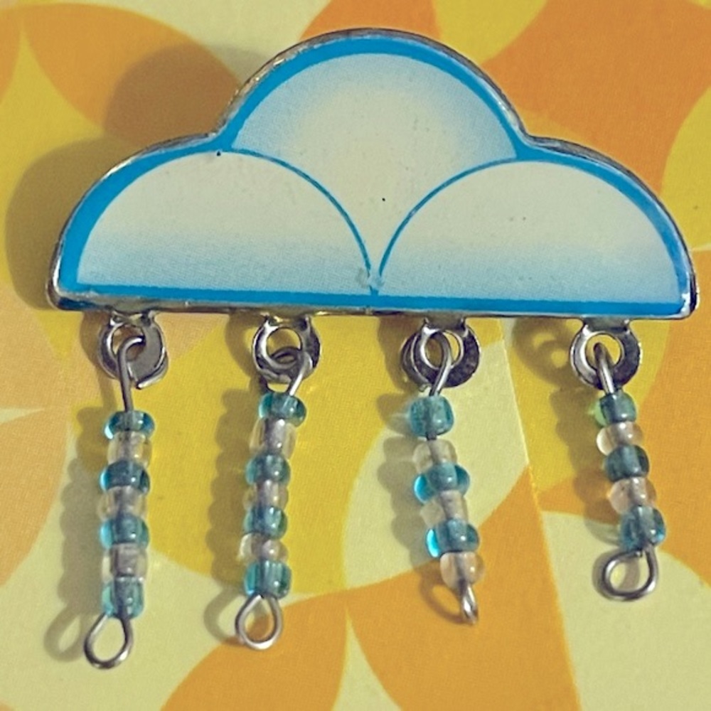 Rain & cloud beaded brooch artisan pin 00AK